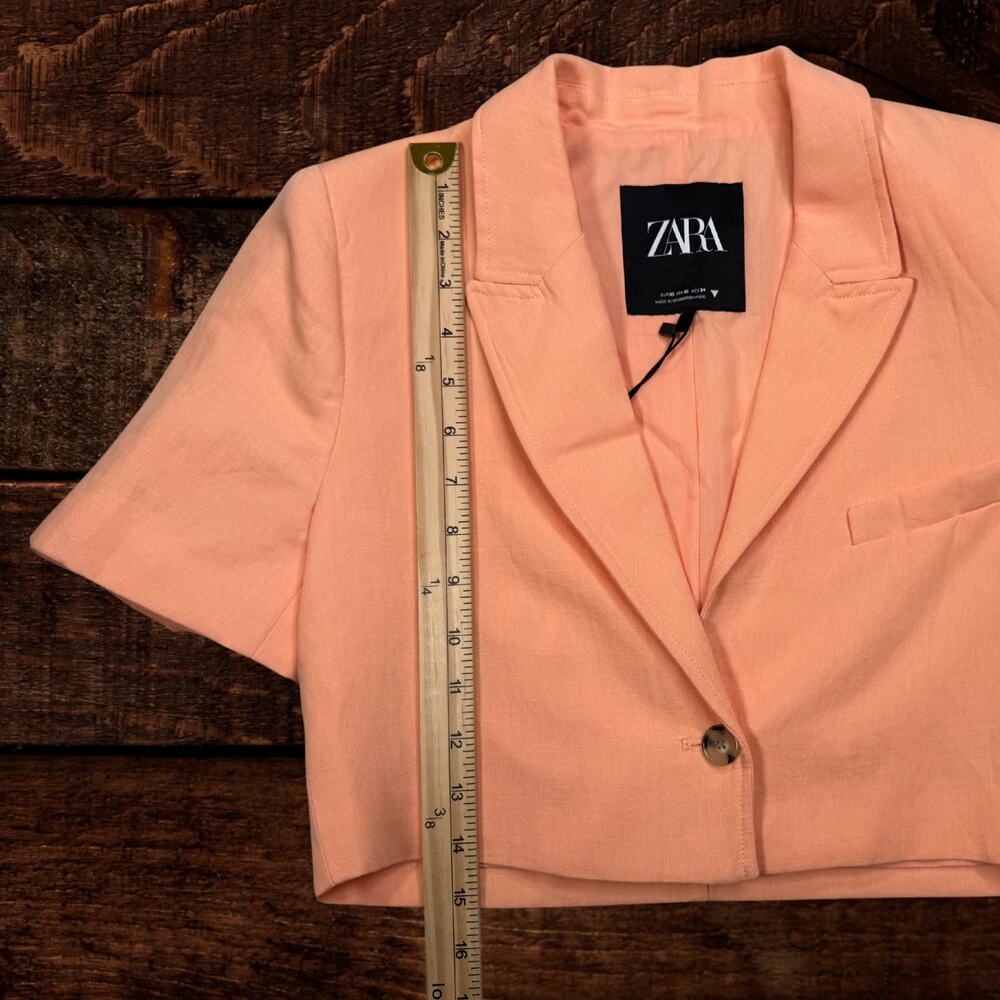 Zara Short Sleeve Boxy Cropped Blazer Oversized Jacket Peach Size XS - Picture 7 of 8